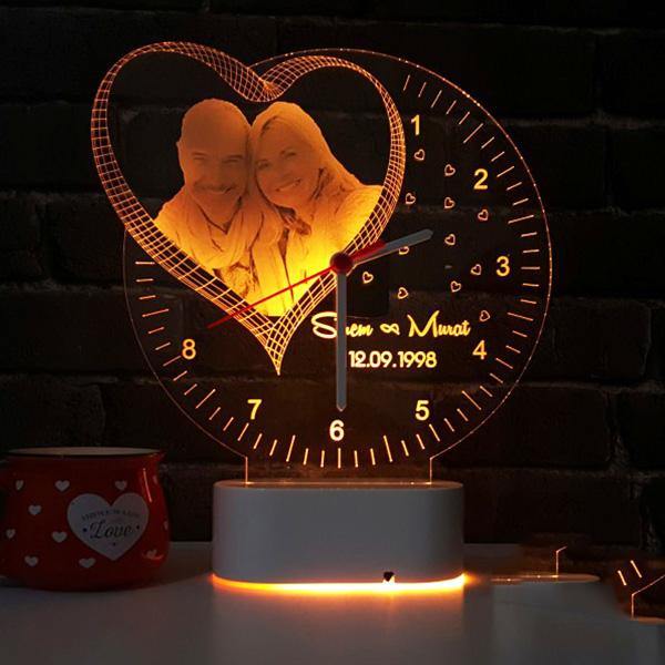 Couple Personalized Photo LED Light Clock Lamp